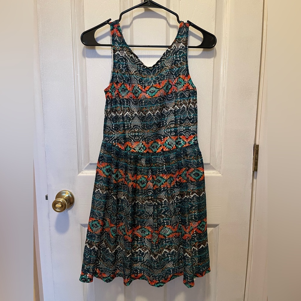 Xhilaration Blue and Orange Pleated Sundress
